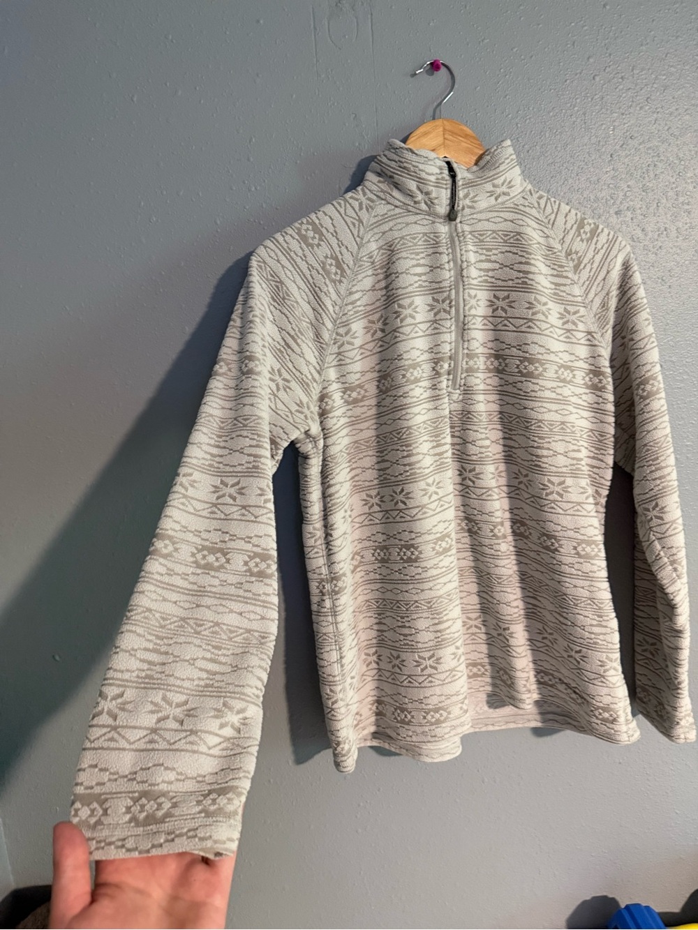 Eddie Bauer Light Gray Patterned Quarter-Zip Sweater